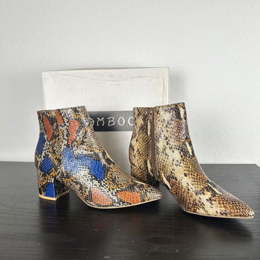 Bamboo Rapid-01 Ankle Boots Womens Size 8 Snakeskin Python Print Block Heel